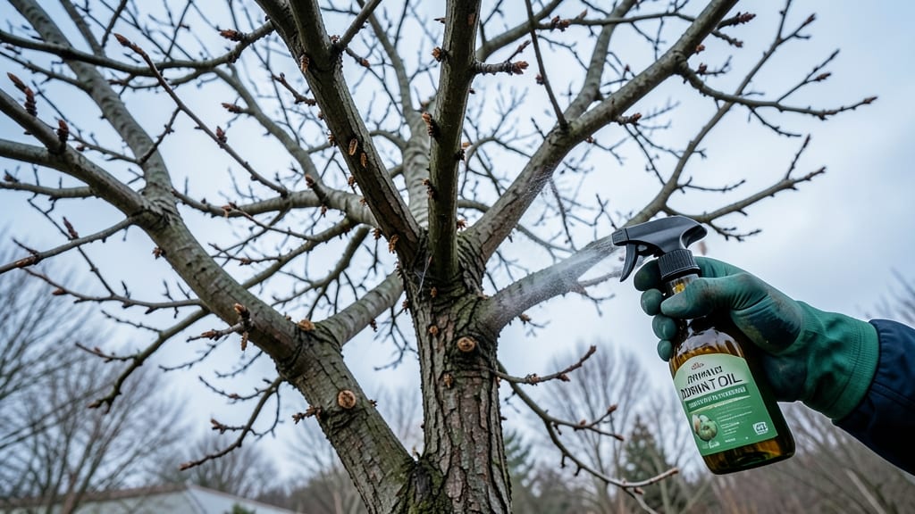 Applying Dormant Oil Spray for Pest Control