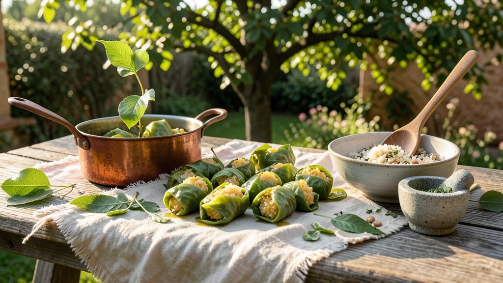 Stuffed Cherry Leaves with Herbed Rice