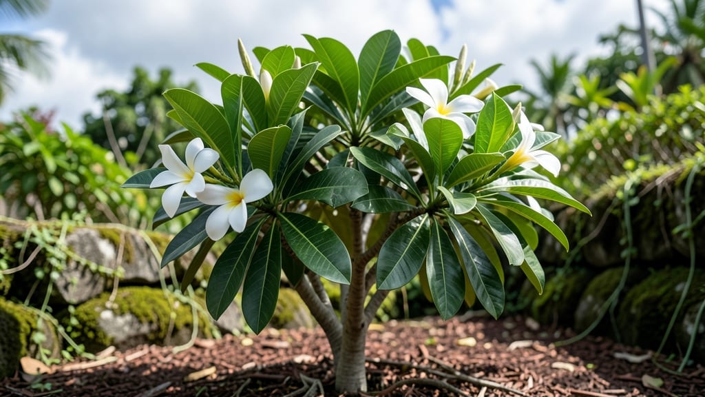 Tree with White Orchid-Like Flowers: Elegant Garden Focal Point for Year-Round Beauty
